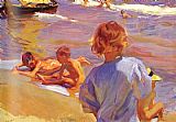 Joaquin Sorolla Y Bastida Canvas Paintings - Children on the Beach Valencia